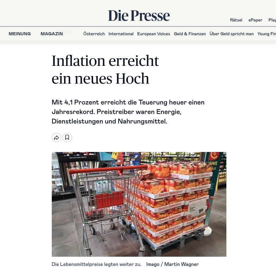 Die Inflation in Österreich steigt erneut auf 4,1% 🇦🇹

Wer immer noch in Euro spart, gibt seine Kaufkraft in die Hände politischer Akteure. Nur in begrenzten Assets wie Bitcoin kannst du deine Kaufkraft langfristig sichern.

Jetzt ist der richtige Zeitpunkt, um etwas zu ändern!