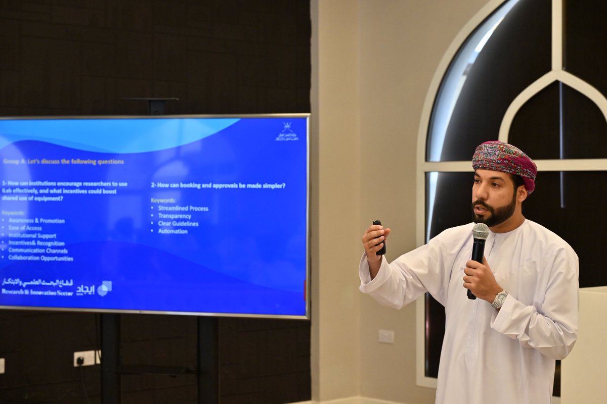 Ejaad_info's tweet image. 🚀 اختتمنا ورشة #iLab بجلسة نقاش ثرية حول التحديات والفرص لتطوير المنصة وتعزيز خدماتها البحثية في #عُمان.
🌟 شكرًا لكل من شارك وأسهم في نجاح هذا الحدث ونواصل معاً مسيرة تطوير #iLab لدعم البحث والابتكار وتحقيق #التحول_الرقمي.