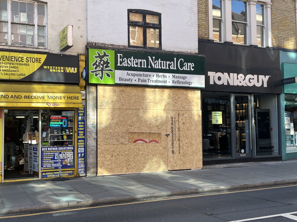 Another business gone on Putney High Street. Because of the squatter problem, the landlord has immediately sealed it up to prevent entry