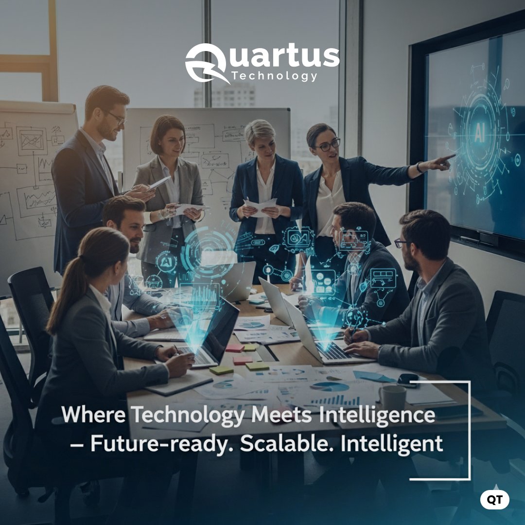 quartustechhq's tweet image. May be an image of 6 people and text that says &quot;Quartus uartus Technology Where Technology Meets Intelligence -Future-ready. ready. Scalable. Intelligent QT&quot;