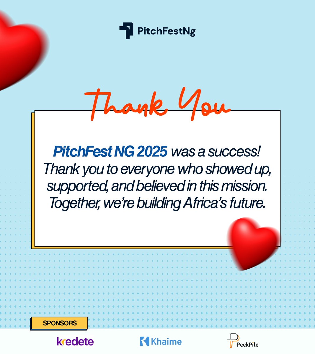 What a day! 

PitchFest NG 2025 was nothing short of incredible,  an unforgettable gathering of bold founders, visionary investors, and a vibrant community pushing Africa’s innovation forward.

A huge THANK YOU to everyone who showed up, supported, and believed in this mission.
