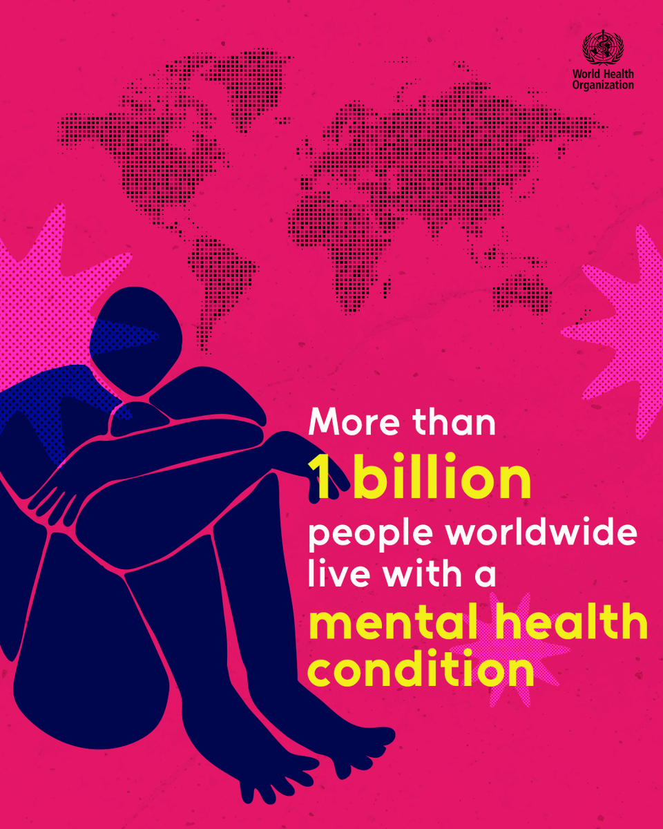 WHO's tweet photo. Mental health affects everyone, but women often carry the heaviest burden, especially when it comes to anxiety and depression.

We must 
🧠 Value mental health 
📣 Address determinants 
💪 Strengthen support

#MentalHealth matters 🔗 https://t.co/3f6s7ODB7d https://t.co/3UGft0RTgu