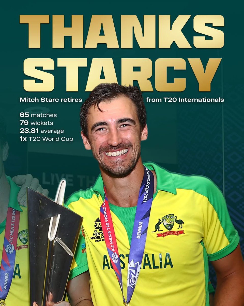 AussiesArmy's tweet photo. 🥺 STARCY 🥺

Our superstar quick has announced his retirement from the shortest format. Show him some love 👇 https://t.co/kucXG8YObu