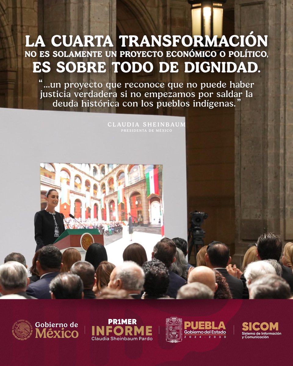 SICOM (@sicompue) on Twitter photo En su #Pr1merInforme, la presidenta <a href="/Claudiashein/">Claudia Sheinbaum Pardo</a> reconoció a los pueblos indígenas y su grandeza, indicó: "No puede haber democracia real si se excluye la voz de quienes llevan siglos resistiendo". 🪶🪘✨
Por ello, 1,358 comunidades indígenas y afromexicanas recibieron 12,374 En su #Pr1merInforme, la presidenta <a href="/Claudiashein/">Claudia Sheinbaum Pardo</a> reconoció a los pueblos indígenas y su grandeza, indicó: "No puede haber democracia real si se excluye la voz de quienes llevan siglos resistiendo". 🪶🪘✨
Por ello, 1,358 comunidades indígenas y afromexicanas recibieron 12,374