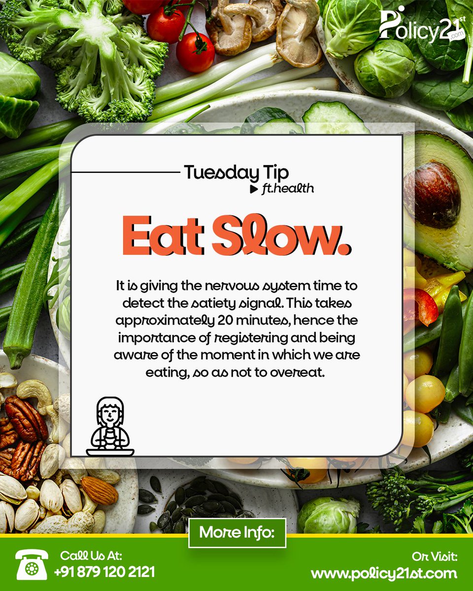 Policy21st2000's tweet image. Tuesday Tip

Eat Slow.
.
It is giving the nervous system time to detect the satiety signal. This takes approximately 20 minutes, hence the importance of registering and being aware of the moment in which we are eating, so as not to overeat.
.
.
#TuesdayTip #EatSlow #Policy21st