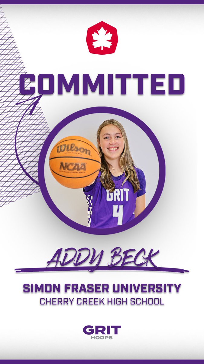 GRIT (@grithoops) on Twitter photo ‼️COMMITTED‼️
BIG congrats to <a href="/AddyBeck_2026/">Addison Beck (Addy)</a> for committing to Simon Fraser University 🙌
So proud of you Addy - so glad we were able to coach you this summer! Hooper, great teammate and even better person 💜 ‼️COMMITTED‼️
BIG congrats to <a href="/AddyBeck_2026/">Addison Beck (Addy)</a> for committing to Simon Fraser University 🙌
So proud of you Addy - so glad we were able to coach you this summer! Hooper, great teammate and even better person 💜