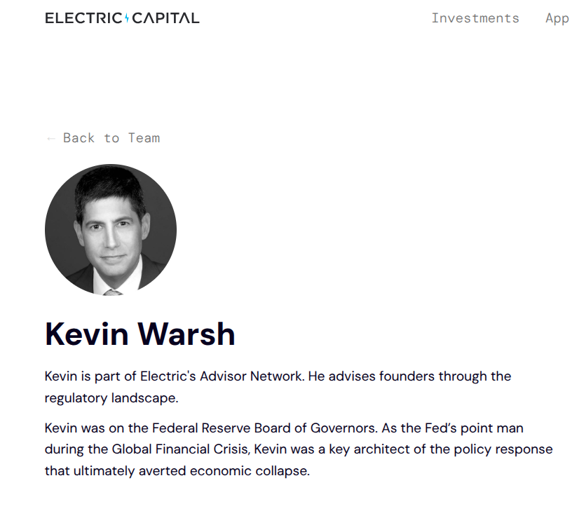 Huge ⚡️⚡️⬆️⬆️

ETHZilla $ethz and Electric Capital(firm to give shareholders 10% differentiated yield).  

Kevin Warsh is an advisor and he is a leading candidate to replace Jerome Powell.

<a href="/peterthiel/">Peter Thiel</a> and now a potential US Fed Chair on @ETHZilla_ETHZ side