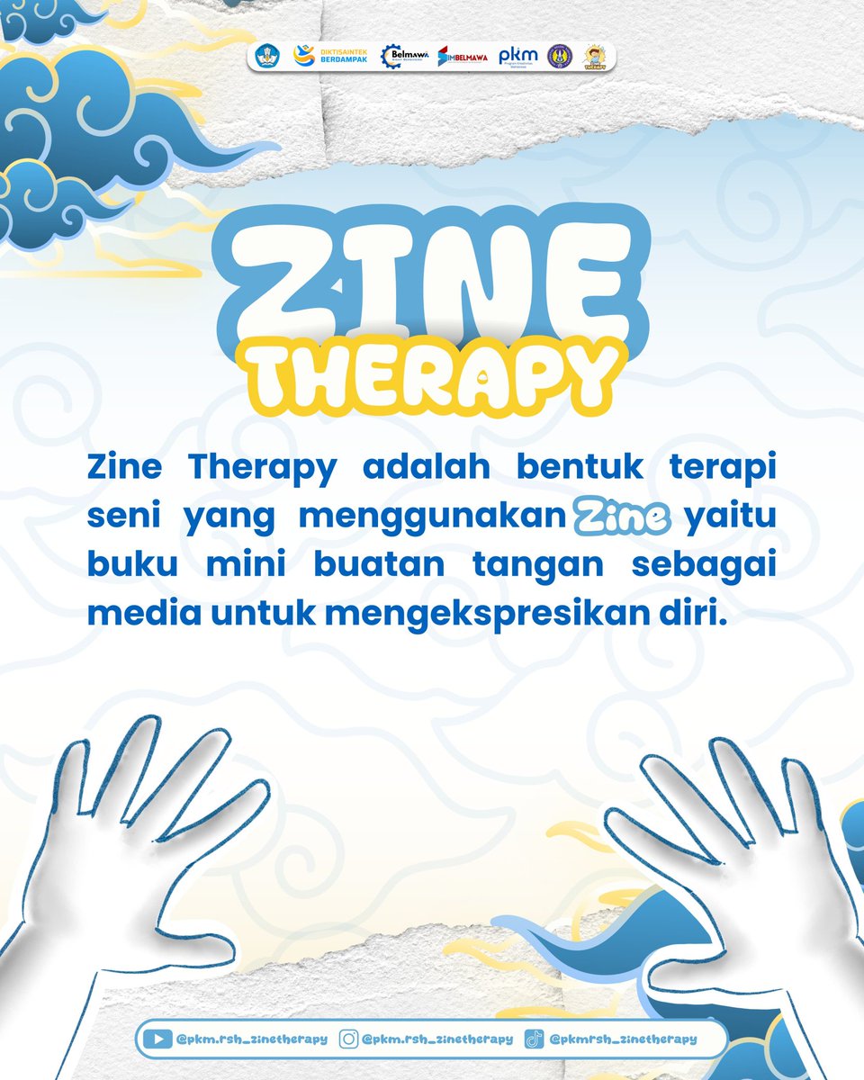 zinetherapy's tweet image. Halo sobat ziness!👋🏻

&quot;Bebas berkreasi, bebas berekspresi&quot;

Sobat zines udah tau belum apa itu Zine Therapy?🤔

Zine therapy adalah media terapi seni multimoda berbentuk buku mini kreatif 😊

Simak lebih jelasnya ya!

#pkm #pkm2025 #pkmpendanaan #zinetherapy #terapiseni