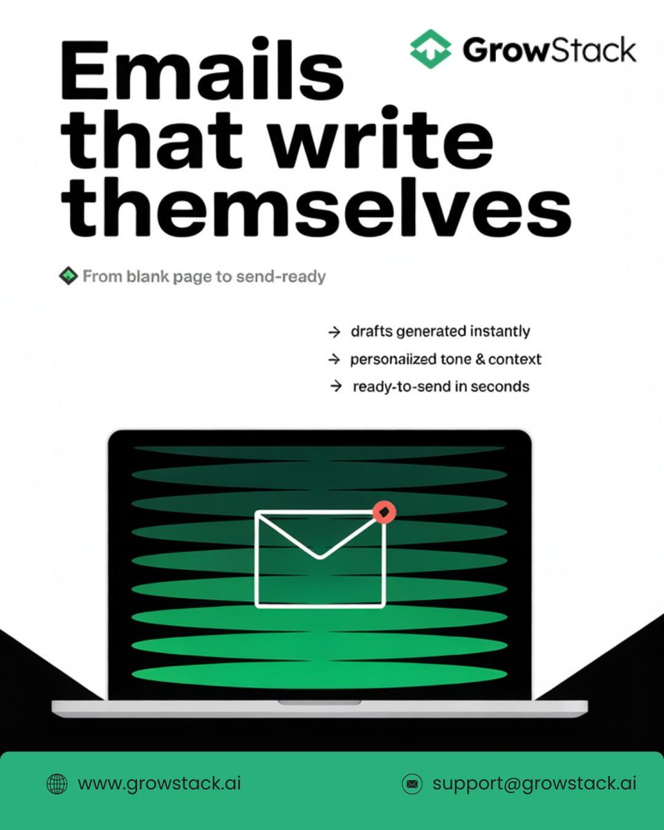 Growstackai's tweet image. Stop staring at a blank draft. Let AI do the heavy lifting — you just hit send.
growstack.ai  📩 support@growstack.ai  
#EmailAutomation #ProductivityAI #SmartWork