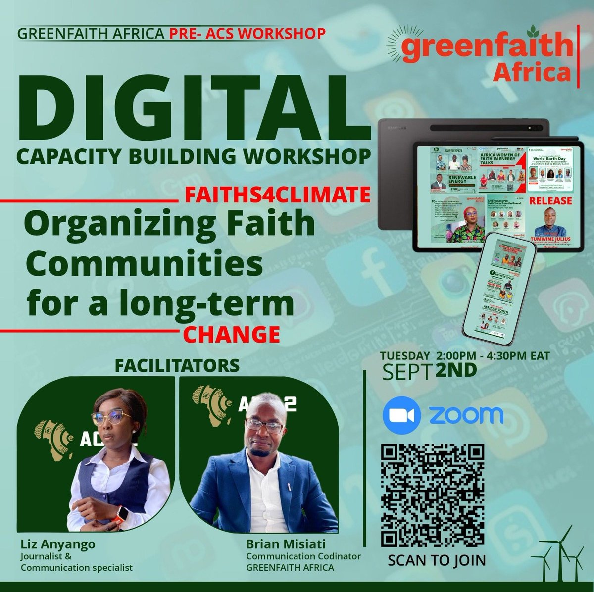 Hii siyo ya kukosa!

Ni Leo!!

Tukutane kwenye #GreenFaithAfrica Pre-ACS Workshop kujifunza kutumia majukwaa ya kidijitali kwa mabadiliko ya kweli!
📅 Jumanne, Sept 2 | 🕑 2:00–4:30pm EAT | 📍 Zoom

#Faiths4Climate