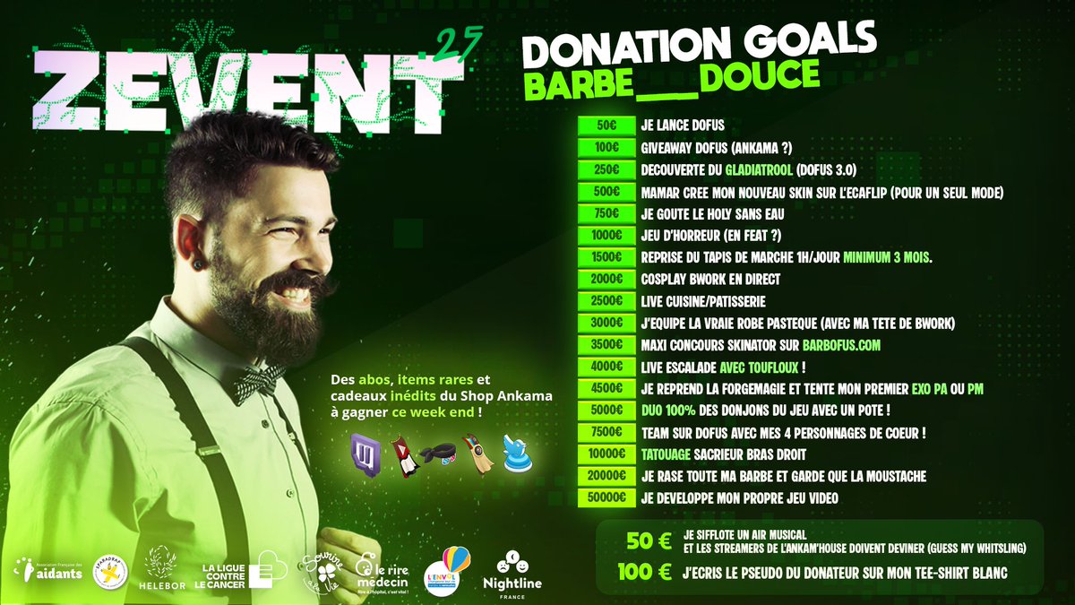 DouceBarbe's tweet image. Pas facile comme exercice… mais voici mes Donation Goals pour le #ZEVENT2025 💚

Pour fêter ça, je fais gagner un Caskwitter :
🎁 RT + Follow
@BARBE___DOUCE
👉 Tirage au sort pendant le ZEVENT 🎉

Et cette année, je serai aussi en LAN à 8 dans un Airbnb, avec plein de surprises…
