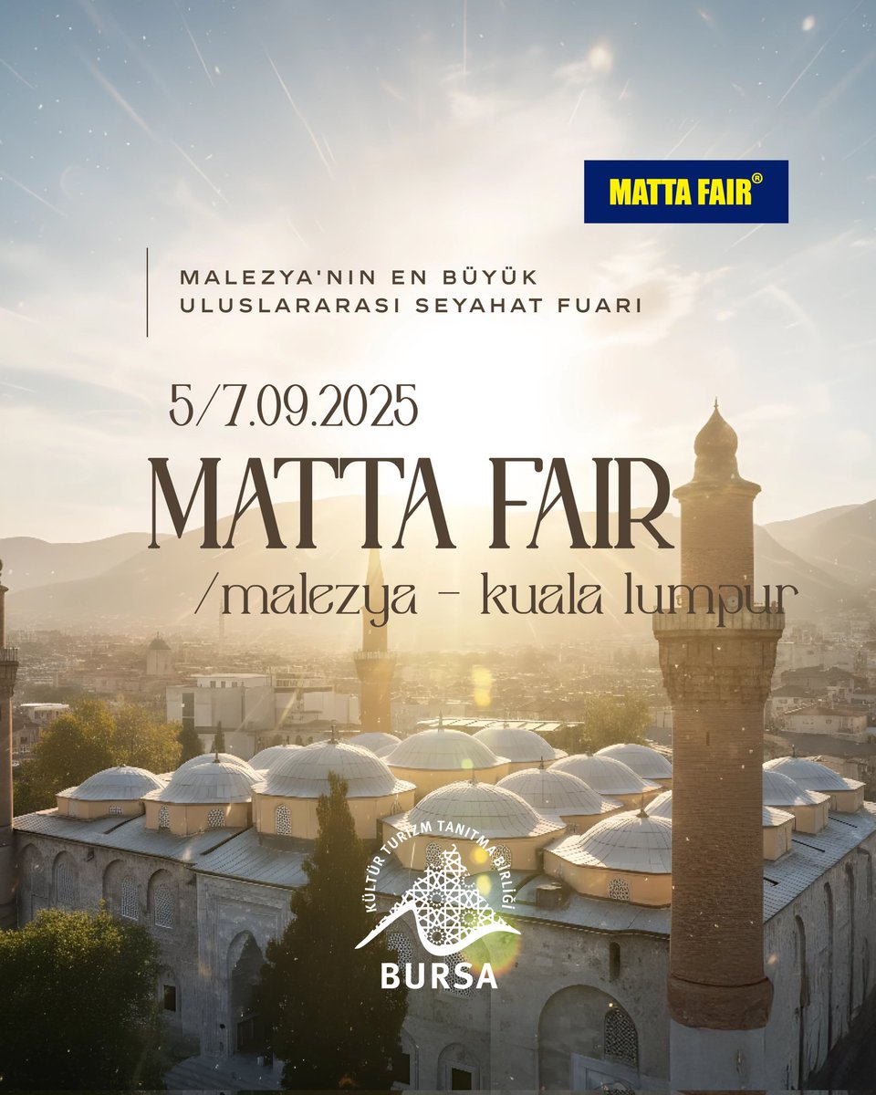 Malezya'nın Kuala Lumpur kentinde gerçekleşecek MATTA turizm fuarında Malezyalı tur operatörleri ile bir araya geliyoruz. 

Malezyalı turistlerin şehrimizdeki geceleme sayılarını arttırmaya yönelik yapacağımız çalışmada Bursa'mızı en güçlü şekilde tanıtacağız.