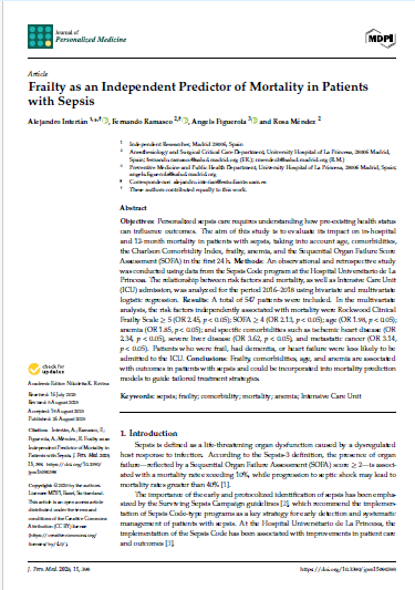 Compartimos nuestra última investigación publicada en Journal of Personalized Medicine. La fragilidad es un predictor independiente de mortalidad en pacientes con sepsis.
Hacia la medicina personalizada en cuidados críticos.
👉 mdpi.com/2075-4426/15/9… <a href="/SCISEDAR/">@SCISEDAR</a> @SEDAR