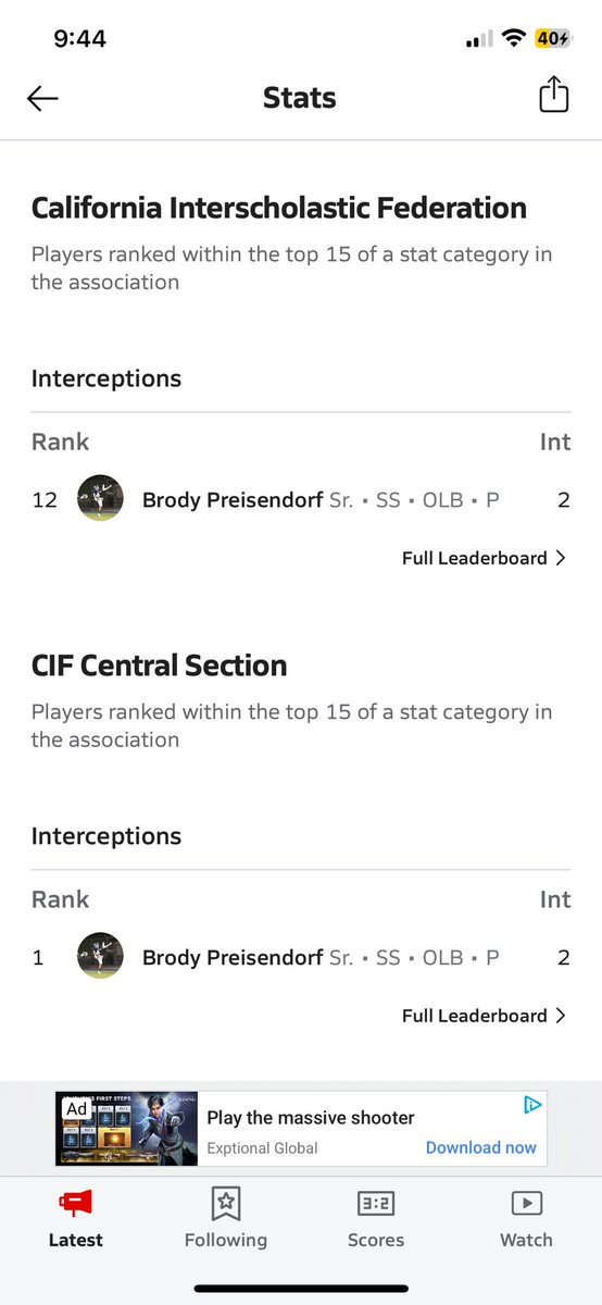 Thank you <a href="/MaxPreps/">MaxPreps</a> for ranking me at 1st in the Central Section and 14th in the state for interception!!! #AGTG #ForMom
<a href="/NAUFBRecruiting/">NAU Football Recruiting</a> <a href="/PuneethSharma8/">Puneeth Sharma</a> <a href="/CoachRobNAU/">Josh Robinson</a> <a href="/Coach_Cheatwood/">Aaron Cheatwood</a>
<a href="/CoachWillits/">Aaron Willits '08</a> <a href="/Coach_Ayon12/">Frank Ayon</a> <a href="/CoachRLaurel/">Rahsaan Laurel</a> <a href="/coach_bhickman/">Billy Hickman</a> <a href="/CoachDavis04/">Hunter Davis</a> <a href="/gavinlutman18/">Coach Gavin Lutman</a>