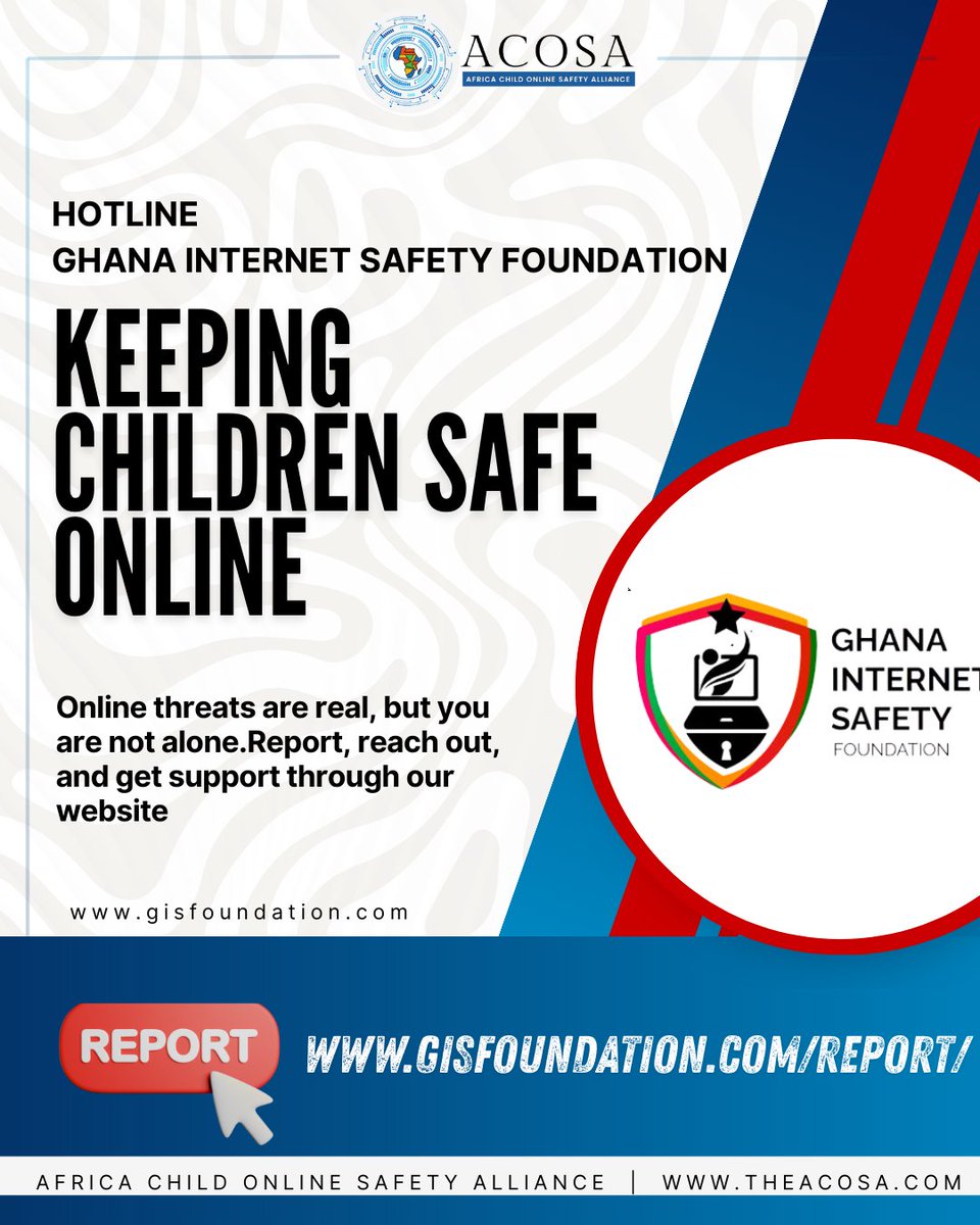 @ACOSA (@acosallianc) on Twitter photo HelpIsHere!
#Ghana
A safe Internet is possible.
But only if we act.
💻 Report Child Sexual Abuse Material (CSAM) here: gisfoundation.com/report/
<a href="/OnlineSafetyGh/">Ghana Internet Safety Foundation</a>
#ChildOnlineProtection #AfricaChildonlineSafetyAlliance HelpIsHere!
#Ghana
A safe Internet is possible.
But only if we act.
💻 Report Child Sexual Abuse Material (CSAM) here: gisfoundation.com/report/
<a href="/OnlineSafetyGh/">Ghana Internet Safety Foundation</a>
#ChildOnlineProtection #AfricaChildonlineSafetyAlliance