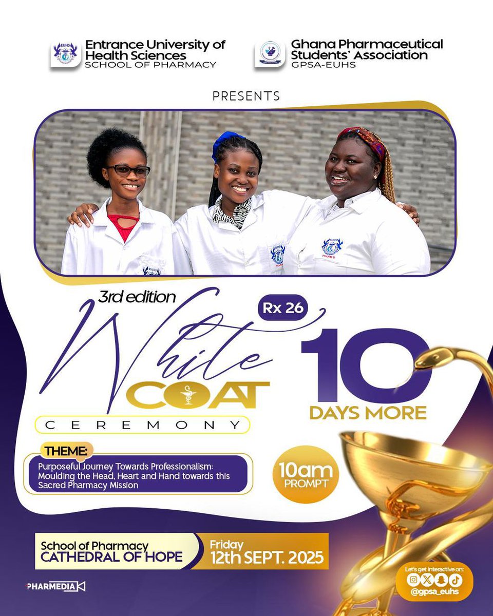 🥳🥳🥼🥼10 days left — soon we cross from aspiration into responsibility, united by the White Coat Ceremony.🥳🥳🥼🥼🥼

POWERED BY PHARMEDIA