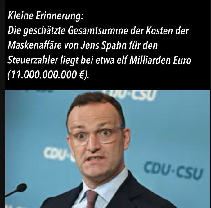 Wir sollten jeden Tag daran erinnern, was dieser Mann an Steuern verbrannt hat. Wir sollten jeden Tag Konsequenzen für diese Tat fordern.
#SpahnRücktritt5
#SpahnUntersuchungsausschuss 
#SpahnImmunitätsaufhebung 
#SpahnRücktritt
#SpahnMaskenDebakel 
#Spahnrauswurf