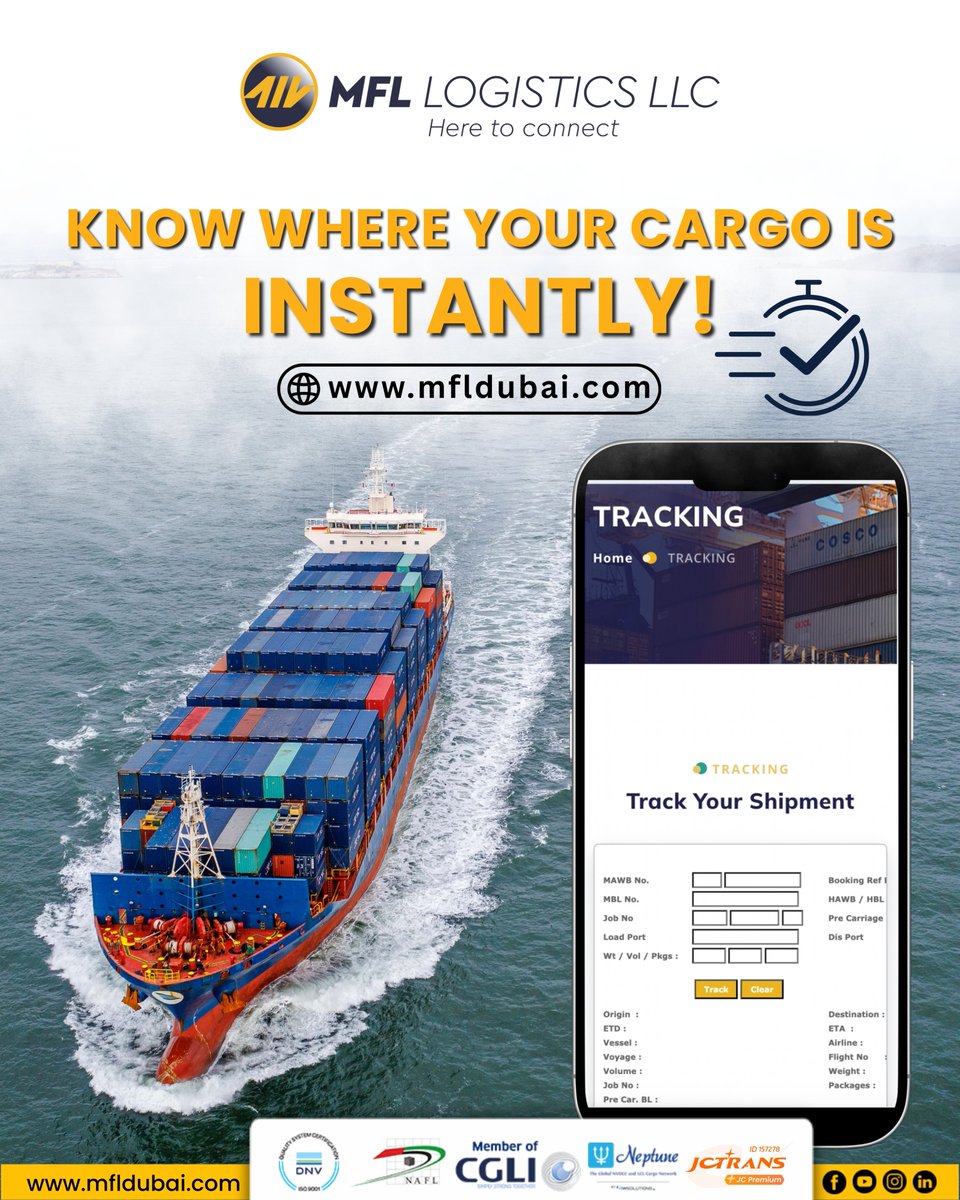 MFLDubai's tweet image. Track like a pro!Do you track your shipments live?𝐌𝐅𝐋 𝐋𝐨𝐠𝐢𝐬𝐭𝐢𝐜𝐬 𝐋𝐋𝐂 uses smart tech for GPS, real-time updates &amp;amp; milestone alerts so you always know your cargo status.

#CargoTracking #FreightTech #SmartShipping #DubaiFreight #MFLLogistics #mfldubai