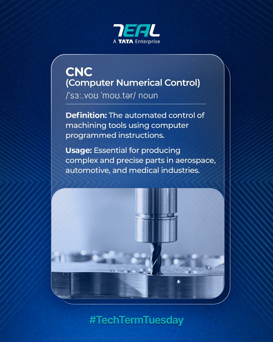 TitanTeal's tweet image. This #TechTermTuesday let&apos;s take a look at CNC, transforming digital blueprints into precise, repeatable components without the need for manual input.​

At TEAL, our Manufacturing solutions with CNC deliver critical and precision parts for Aerospace and Defense systems.