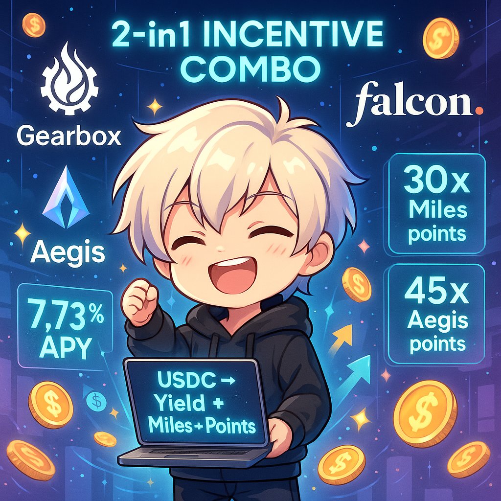 Even with the Yap2Fly update this month, and Kaito mindshare weighing more now, don’t sleep on stacking <a href="/FalconStable/">Falcon Finance</a> Miles.

You can still earn both <a href="/aegis_im/">Aegis</a>  &amp; Falcon points together, while getting ~7% yield. 

A solid 2-in-1 play.
There’s really no second best pool if you