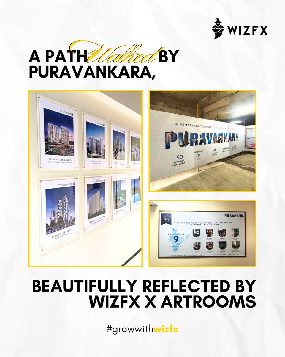 wizfxcomm's tweet photo. From striking logo installs to immersive legacy and bold project walls, WIZFX × ARTROOMS transformed every surface into an unforgettable storyteller for PURAVANKARA.

Have a project in mind?
🌐 https://t.co/WFC7RtwGdY
📧 info@wizfxcomm.com https://t.co/6sIoSli3K9