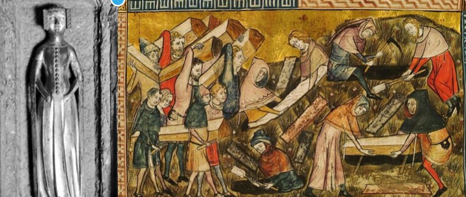 OTD in 1348 - Princess Joan of England (left) died of the #BlackDeath en route to marry Pedro of Castile. Her father #EdwardIII was heartbroken. The death of this now #forgottenwoman demonstrates how the plague struck without warning &amp; the universality of human grief. 

Joan had