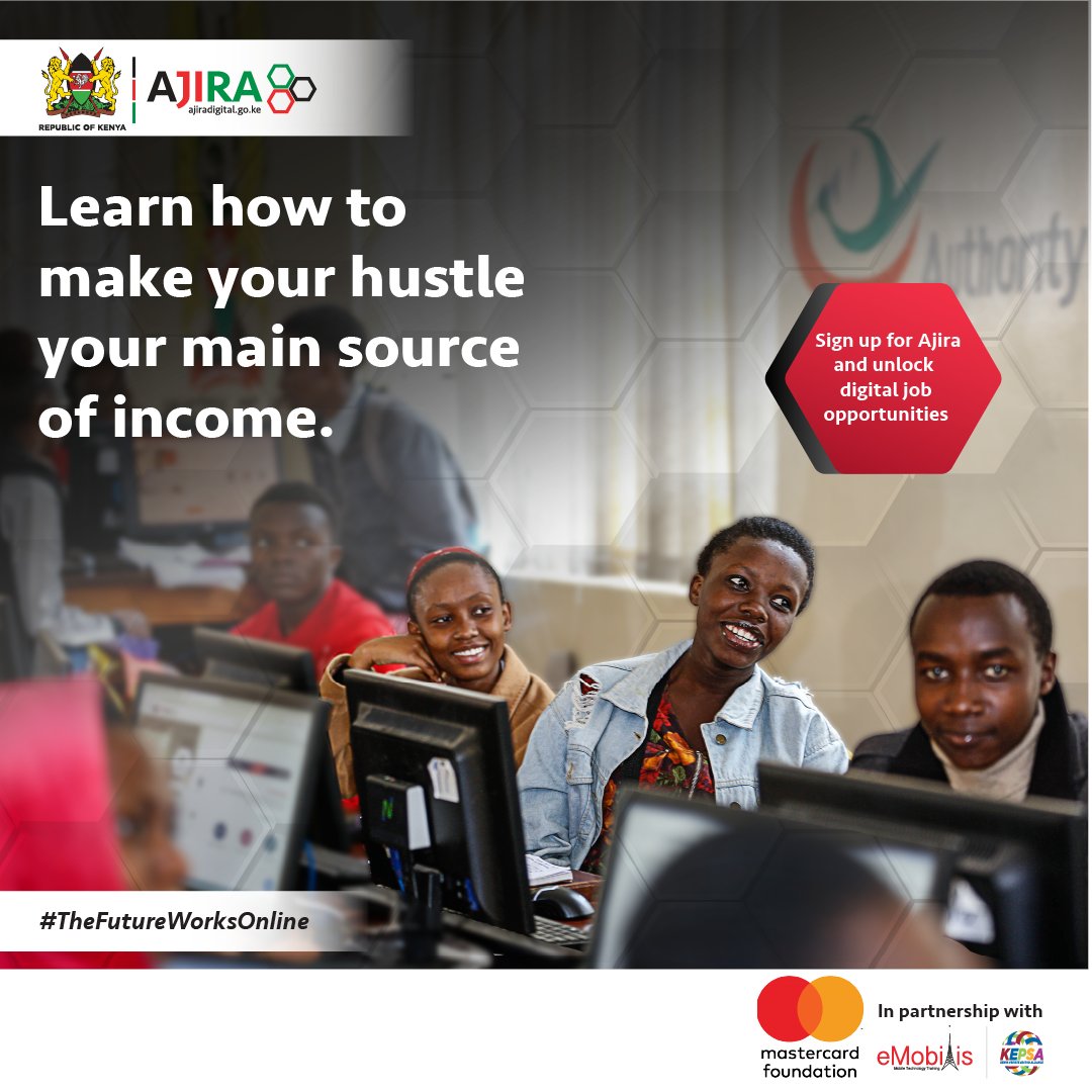 eMobilisXAjira_'s tweet image. Think online work is just a side hustle? For many digi-preneurs, it’s the main source of income.
Ajira links you to real gigs that fit your lifestyle. Sign up and get started today.
#AjiraForShe