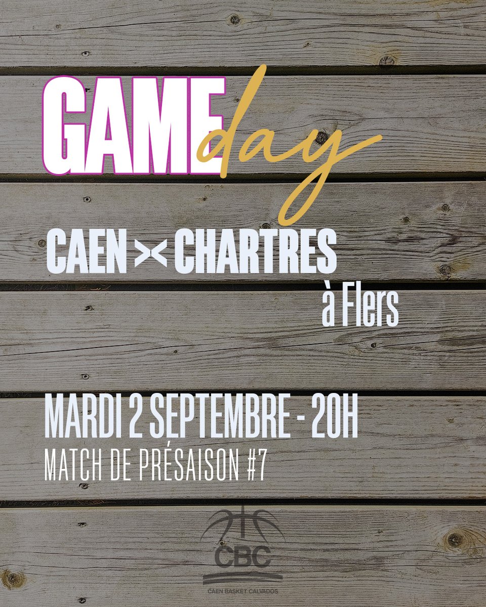 GAMEDAY 🤩

7e match de prépa en vue sur 8, ce mardi soir !

📍 RDV à Flers, coup d'envoi à 20h

Le premier match de compèt', c'est le 12 septembre à Tours en Coupe de France, avant la 𝒈𝒓𝒂𝒏𝒅𝒆 𝒑𝒓𝒆𝒎𝒊𝒆𝒓𝒆 𝒅𝒆 𝒍𝒂 𝒔𝒂𝒊𝒔𝒐𝒏 au Palais, le 18 contre Vichy.

Go CBC 💪