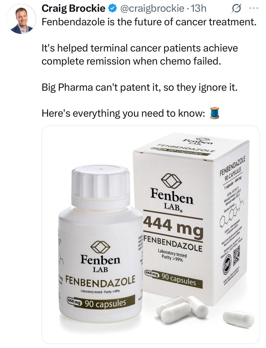 DrNeilStone's tweet image. Fenbendazole for cancer 

Here&apos;s everything you need to know 

It&apos;s an anti parasite drug for pets 

Doesn&apos;t work for cancer 

The end