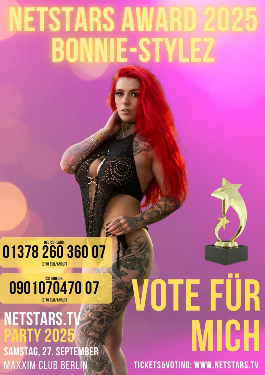 In diesem Jahr nicht nur für den Netstars Award nominiert sondern auch für den VENUS AWARD 2025 😍
<a href="/venusberlinoff/">Venus Berlin</a> <a href="/NetstarsTVParty/">NetstarsTV Party</a> <a href="/Fancci_Official/">FANCCI</a> 
#berlinevents #Berlin #venus2025 #award #contentcreator #tattoogirl #bonniestylez #partytime #netstarstvparty #venusmesse