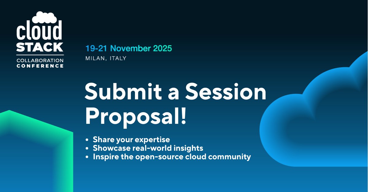 CloudStack's tweet image. Share your knowledge and experience with the #CloudStack community by submitting a Session Proposal for #CloudStackCollab!
Don’t miss your chance to contribute! Session proposals close on 20th September 2025!
👉 tinyurl.com/4vwf96yv