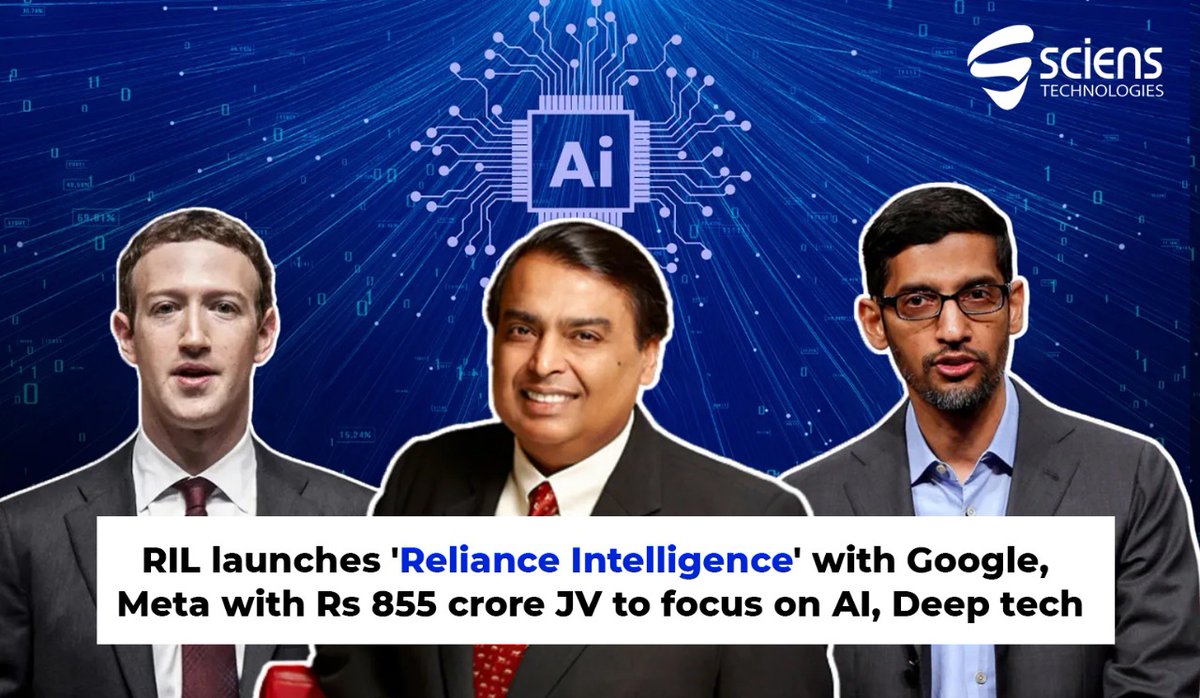 scienstech's tweet image. Reliance launches Reliance Intelligence – a new AI unit to power India’s tech future. With giga-scale data centres in Jamnagar, ₹855 Cr JV with Meta & deep Google partnership, the mission is clear: AI everywhere, for every Indian. 🇮🇳
#Reliance #AI #IndiaAI #scienstechnologies