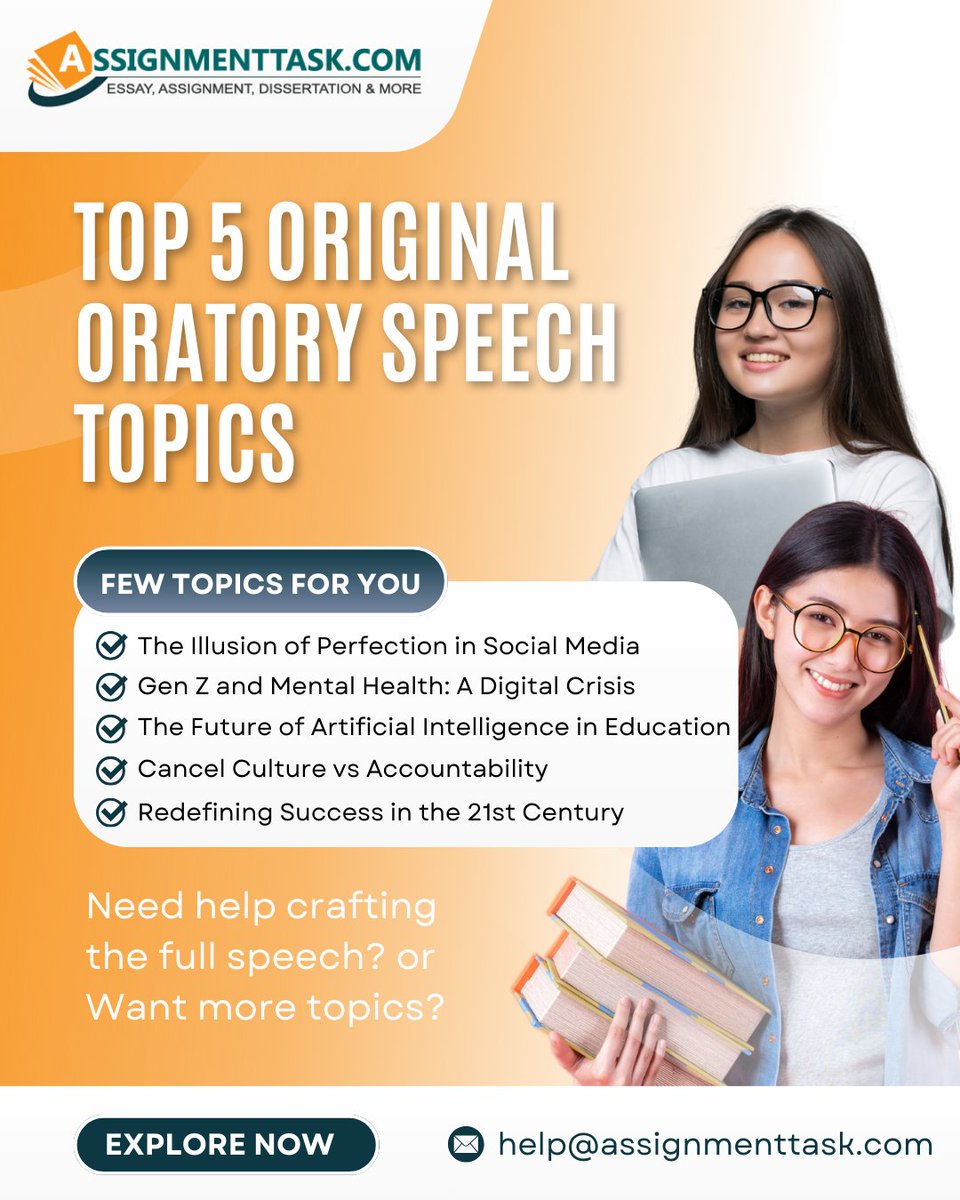 AssignmentTask's tweet image. Struggling to pick a powerful oratory speech topic?
Here are 5 attention-grabbing ideas to inspire your next winning speech!
For more, visit here: tinyurl.com/yckfnxkz
#oratoryspeech #speechtopics #studenthelp #assignmenttask #collegetips