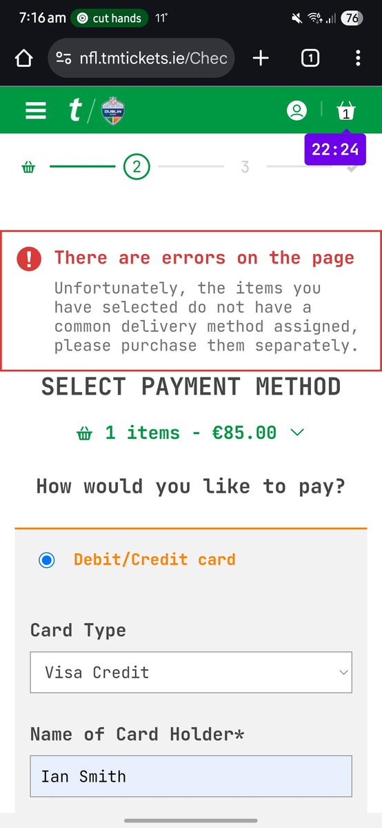 IanSmith316's tweet photo. @TicketmasterIre are you actually gojng to fix this error preventing people from buying tickets? https://t.co/IwZLinffQO