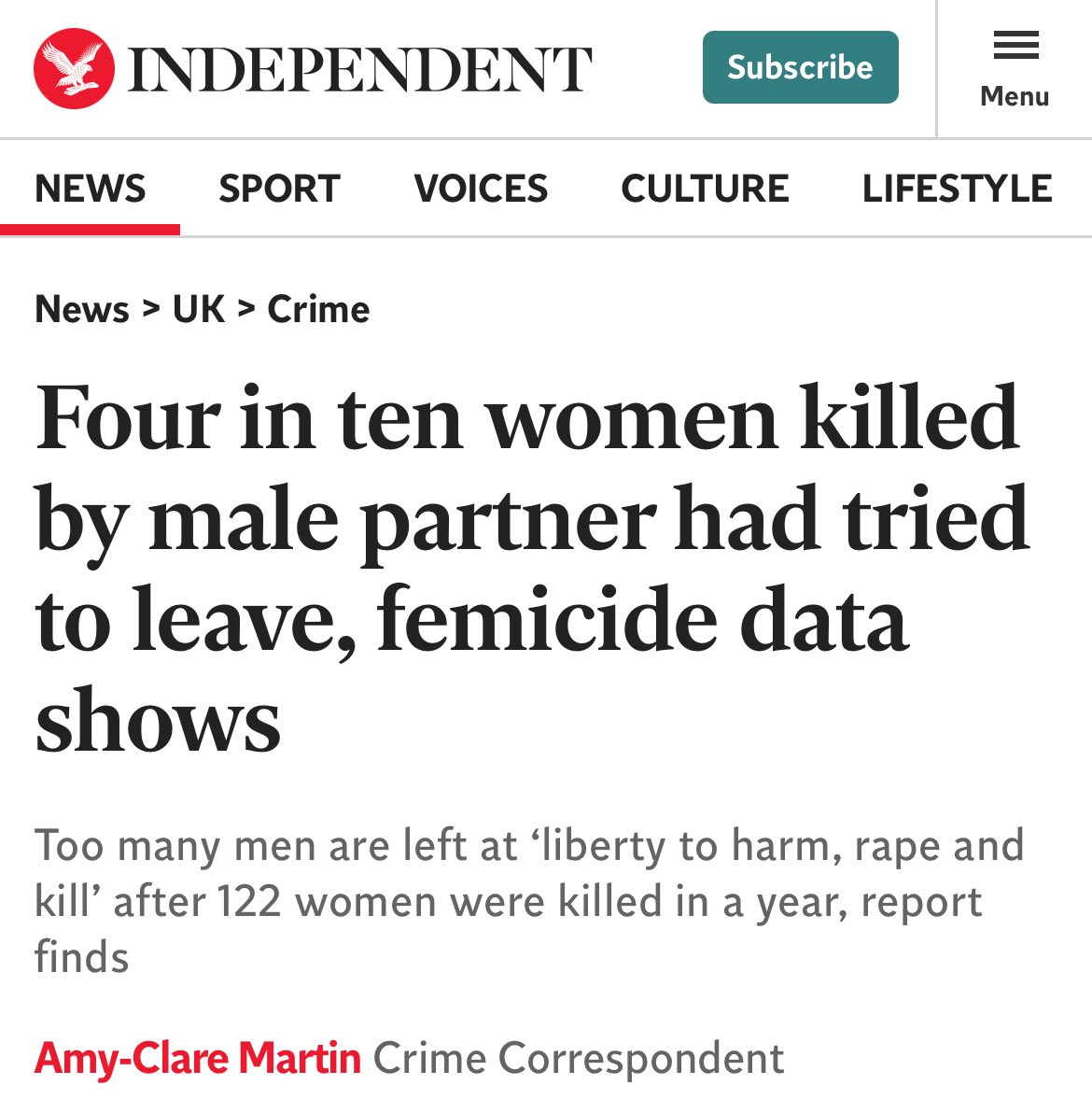 Femicide Census (@femicidecensus) on Twitter photo Four in ten women killed by male partner had tried to leave, femicide data shows.
<a href="/Independent/">The Independent</a> on our 2022 report. Four in ten women killed by male partner had tried to leave, femicide data shows.
<a href="/Independent/">The Independent</a> on our 2022 report.