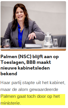 Wouter_Lvv's tweet image. #Applaus 
Nederlandse #politiek (#VVD #BBB) heeft een besluit genomen dat #burgerbelang boven partijbelang plaatst.
Veel succes gewenst voor @sandrapalmenNSC bij haar #kruisrocht

Nog advies aan verkiezing winnende partijen. Laat toeslagenafhandeling #partijloos intact bij Palmen
