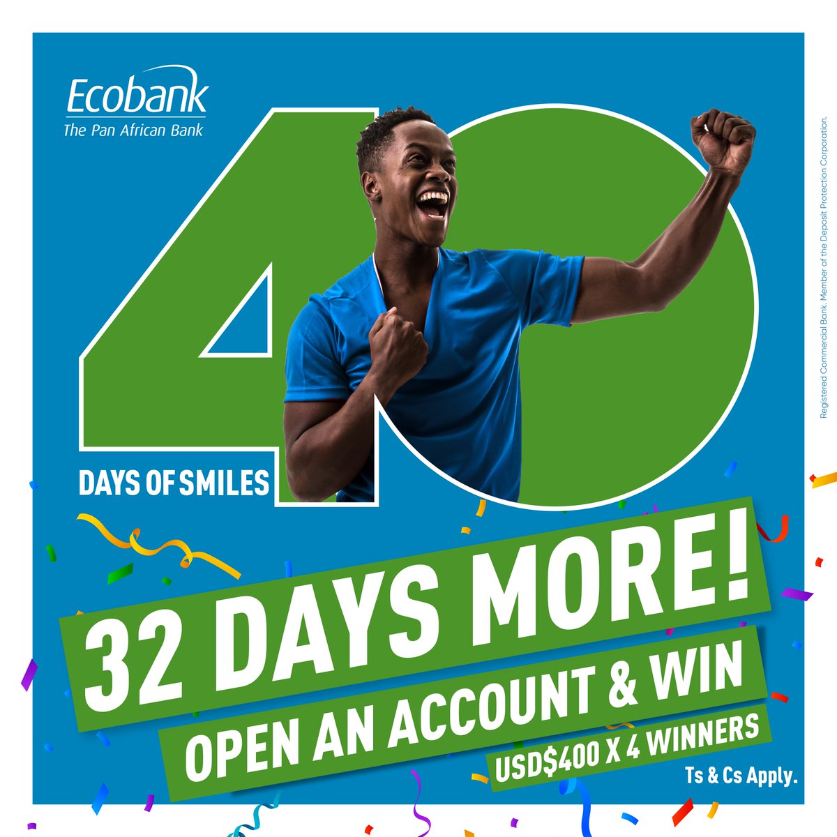 EcobankZW's tweet photo. 40 Days Of Smiles Account Lotto! Open a corporate or personal account between today and 4 October 2025 and stand a chance to be one of four people to walk away with US$400!
How's that to celebrate 40 years in style? https://t.co/qIlqmi3Ptw