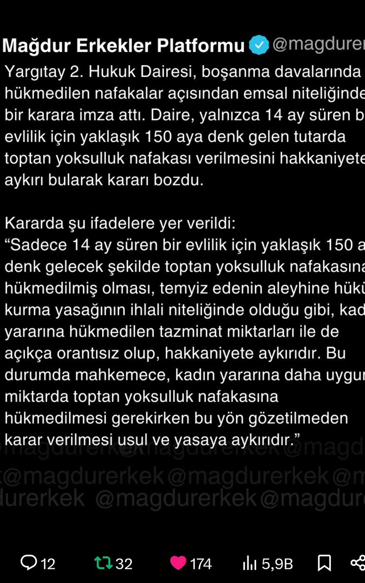 Bakın burada Yargıtay olaya aile mahkemesi tarafından "Toplu Nafaka" kararı verildiğinden dolayı bu şekilde bakmış.
Eğer aile mahkemesi #SüresizNafaka kararı vermiş olsaydı, bunu onamak zorundaydı.
Çünkü Yargıtay TMK 175 i değiştirmedi yıllardır AYM kararı yüzünden.
Şimdi AYM den