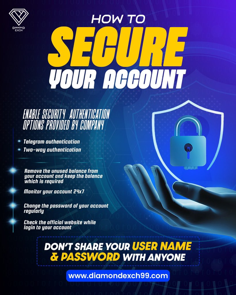 diamond_exch_'s tweet image. 🔒 Keep your account safe and your data protected! ✅ Strong passwords and verified access are your first step to worry-free security 🌟 #AccountSecurity #SafeAndSmart #PeaceOfMind