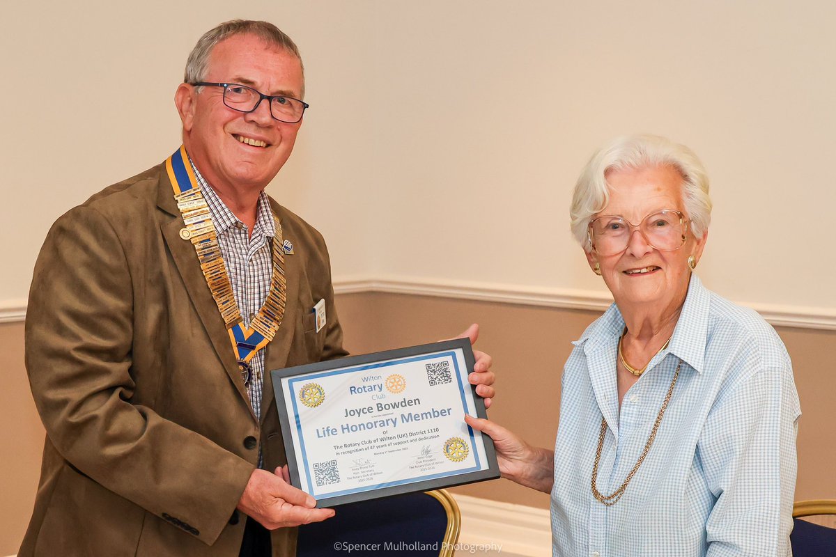 With guests from 5 different clubs &amp;  in the presence of our District Governor Richard Burnett.  President Peter Edge made a very special presentation at our speaker meeting last night. Joyce Bowden, widow of our club founder Arthur Bowden was made a life Honorary Member.