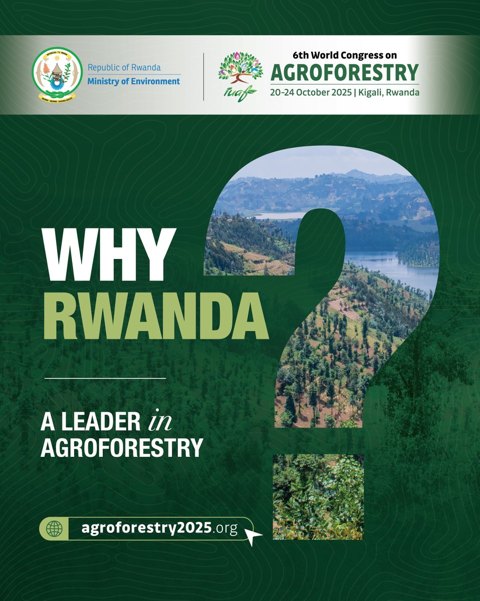 Why Rwanda?

Rwanda’s commitment to agroforestry has transformed landscapes, built climate resilience &amp; supported livelihoods.

As the host of #WCA2025, it’s the perfect setting to exchange knowledge &amp; drive solutions.

Register now: agroforestry2025.org/registration/   

#MeetInRwanda