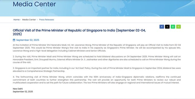 AIRNews_Chennai's tweet image. #SingaporePM | #IndiaVisit 

சிங்கப்பூர் பிரதமர் #LawrenceWong மூன்று நாள் அரசுமுறைப் பயணமாக இன்று #India வருகிறார்.

@MEAIndia | @MIB_India | @airnewsalerts