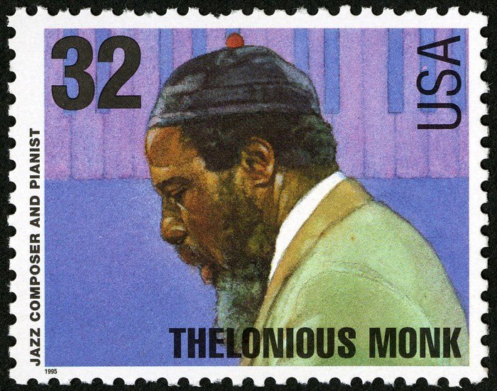 I was watching the series House of Cards and I noticed a copy of a stamp on the wall… 🤔 this one was never issued; it's a cinderella printed in 1958. To promote a jazz musician's album, Thelonious Monk, a publicist for the Riverside record Co, printed booklets of 100 stamps