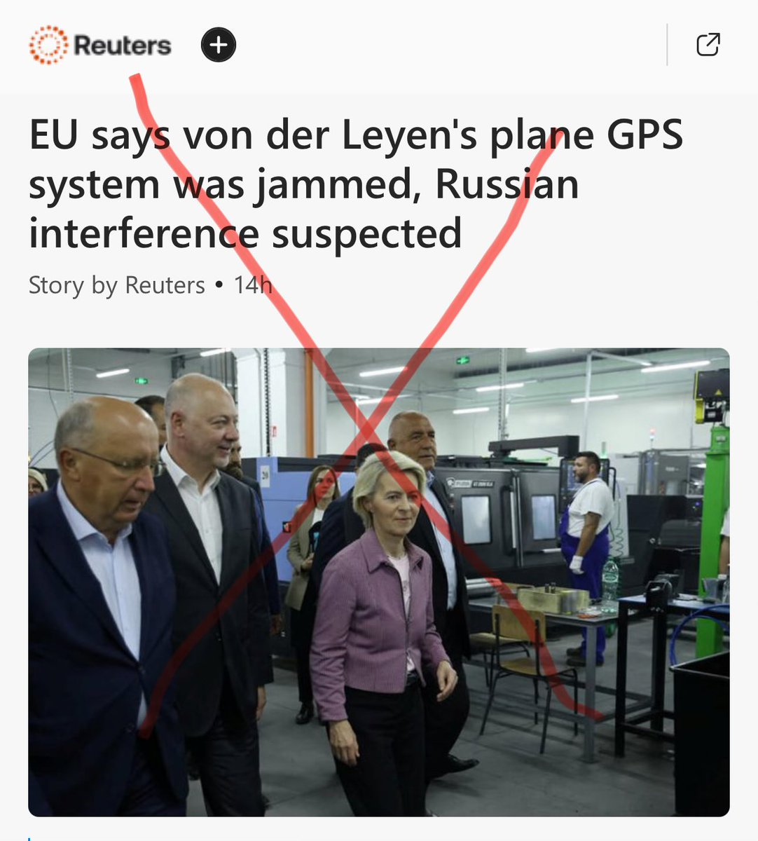 Claim of Russian GPS blocking of Leyen’s plane false. 

Flight-tracking website Flightradar24 has refuted all allegations. The plane itself reported good GPS signals throughout the flight. 

The flight landed 9 minutes late and DID NOT circle for an hour. 

Fake EU news.
