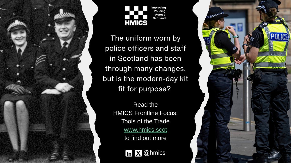 HMICS has published a new Frontline Focus review, looking at the ‘Tools of the Trade’ used by frontline officers and staff <a href="/PoliceScotland/">Police Scotland</a> including the uniform they wear. 
Click below for full report.