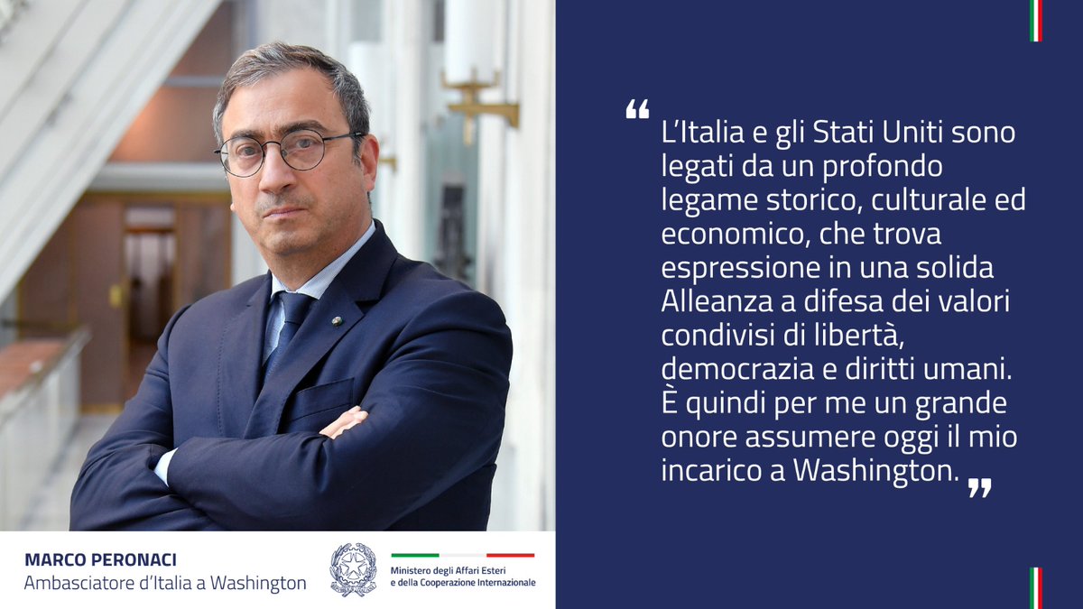 Congratulazioni a <a href="/MPeronaci/">Marco Peronaci</a>, nuovo Ambasciatore d'Italia a Washington 🇮🇹🤝🇺🇸

 <a href="/ItalyinUS/">Italy in US</a>