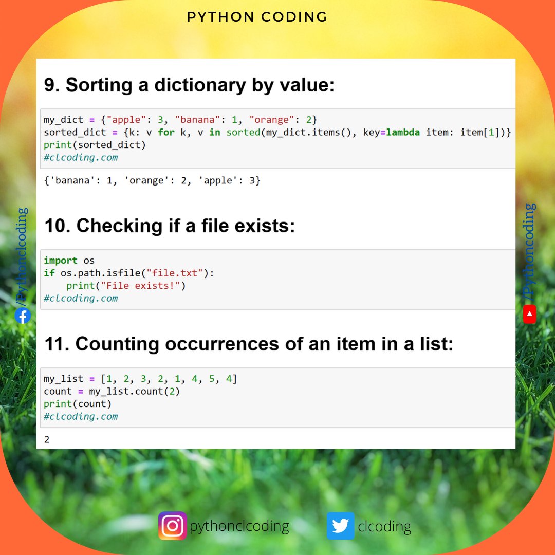 clcoding's tweet image. 12 Python code snippets that may be useful for everyday problems