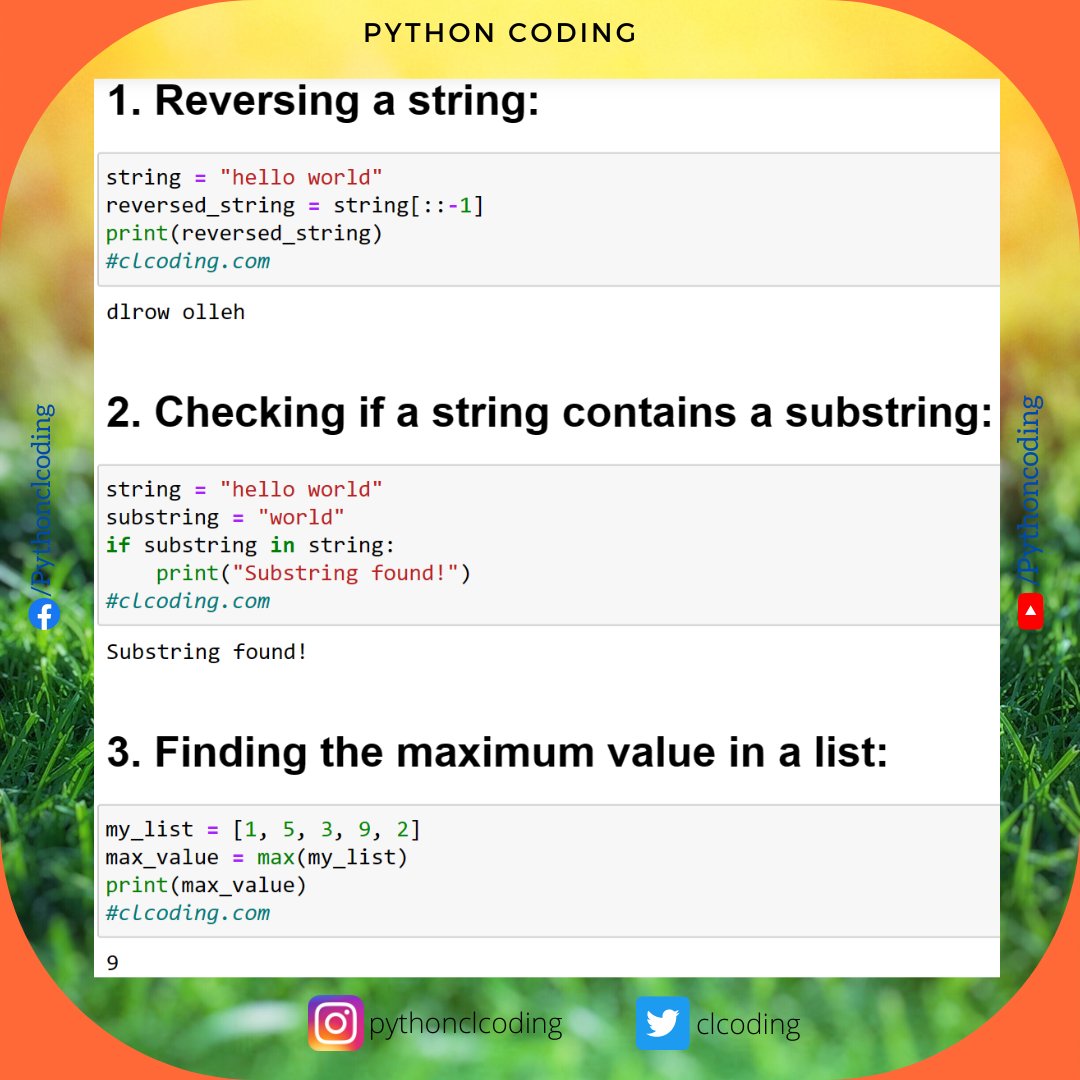 clcoding's tweet image. 12 Python code snippets that may be useful for everyday problems