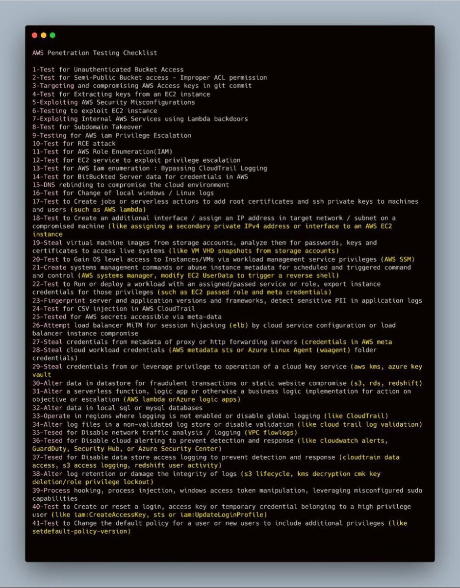 Amit Kumar🇮🇳 (@amitlt2) on Twitter photo AWS pen-test Methodologies 
#BugBounty #bugbountytips #pentest #Pentesting #EthicalHacking #recon #CyberSecurity #aws AWS pen-test Methodologies 
#BugBounty #bugbountytips #pentest #Pentesting #EthicalHacking #recon #CyberSecurity #aws