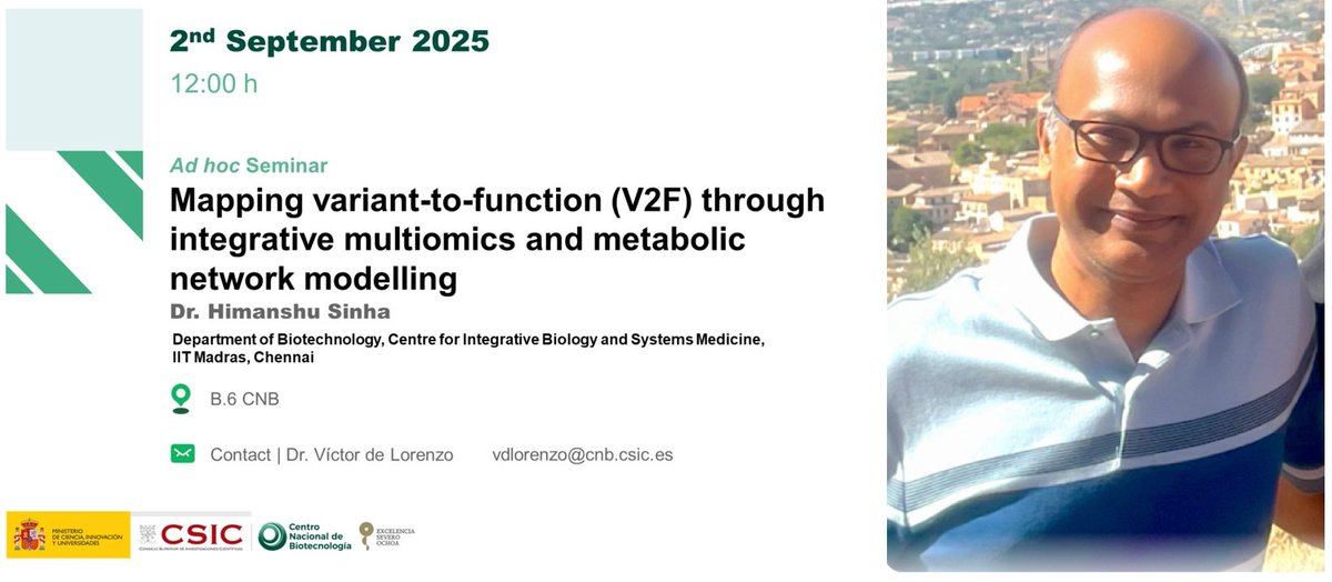 📷
Seminar <a href="/CNB_CSIC/">Centro Nacional de Biotecnología (CSIC)</a> of Prof. Himanshu Sinha <a href="/Himanshu_IITM/">Himanshu Sinha</a> of the <a href="/iitmadras/">IIT Madras</a> a pioneer of applying ML &amp; AI for tackling gene-to-function prediction. In a further screw turn, using yeast as model he will discuss today how genetic variants collectively influence complex traits